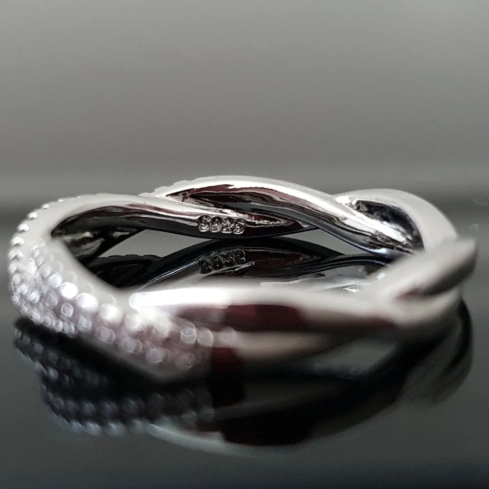 Charm Silver Twisted Rope Dazzling Diamonds Ring - Picture 5 of 5